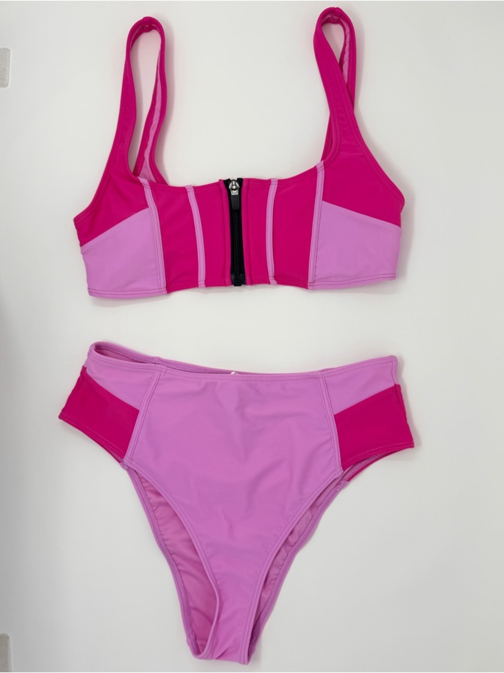 Pink Bikini Two Tone Colorblock Swimwear Beach Vacation Wear Summer Poolside Sun